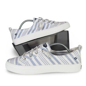 Sperry Crest Vibe Beach Stripe Sneakers Women 9 White Blue STS85237